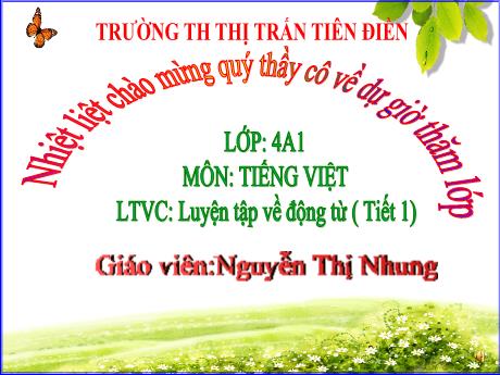 Bài giảng Tiếng Việt 4 (Luyện từ và câu) - Bài: Luyện tập về động từ (Tiết 1) - Nguyễn Thị Nhung