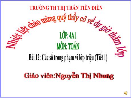 Bài giảng Toán 4 - Bài 12: Các số trong phạm vi lớp triệu (Tiết 1) - Năm học 2024-2025 - Nguyễn Thị Nhung