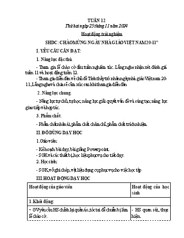 Kế hoạch bài dạy Lớp 4 - Tuần 12 - Năm học 2024-2025 - Võ Thị Hồng Hạnh