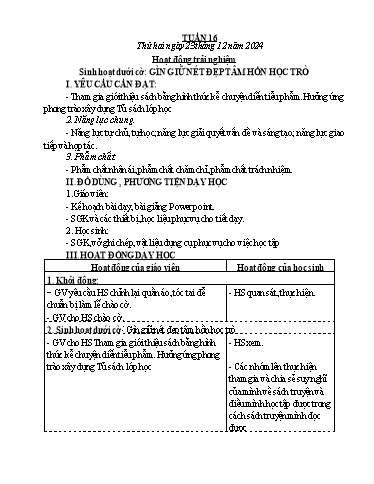 Kế hoạch bài dạy Lớp 4 - Tuần 16 - Năm học 2024-2025 - Nguyễn Thị Thanh Huyền