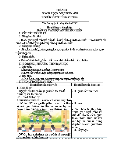 Kế hoạch bài dạy Lớp 4 - Tuần 30 - Năm học 2024-2025 - Nguyễn Thị Thanh Huyền